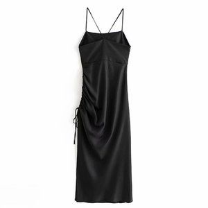 Wrinkled drawstring garnish halter dress